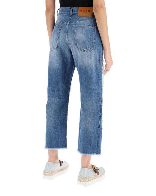 Marni Blue Cropped Jeans With Mohair Inserts