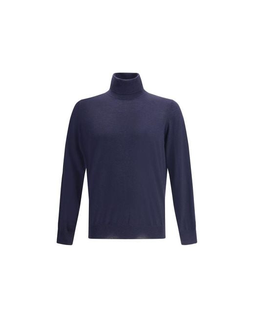 Brunello Cucinelli Blue Wool Turtleneck Sweater for men