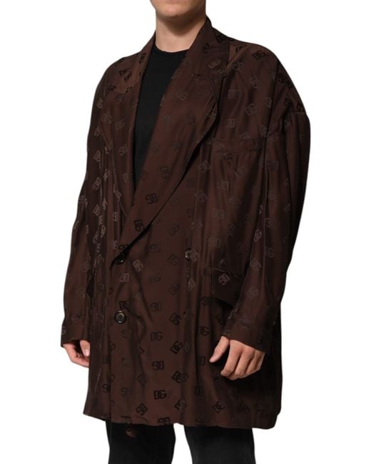 Dolce & Gabbana Brown Logo Print Doublebreasted Blazer for men