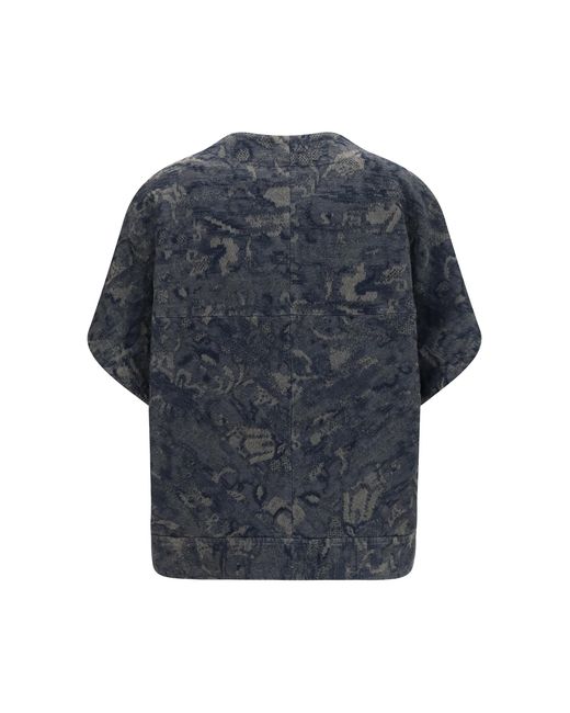 Giorgio Armani Blue Jacket Oversized Floral Jacquard Denim Cotton Blazers & Vests