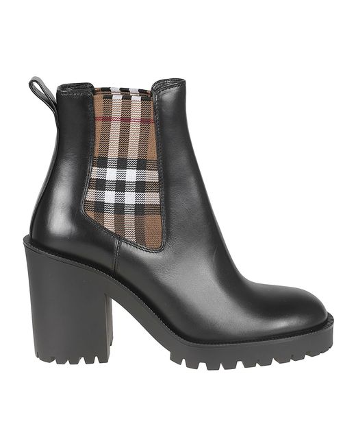Burberry Black Allostock Vintage Check-detail Leather-blend Boots