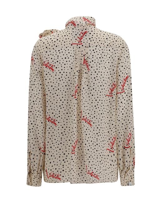Valentino White Crepe De Chine Bow-Neck Shirt Silk