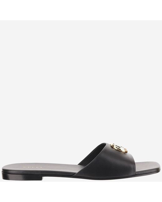 Gucci Black Leather Slider Sandals Lamb