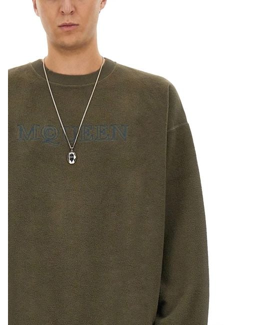 McQueen Green Sweatshirt With Logo T Cotton Sweatshirts for men
