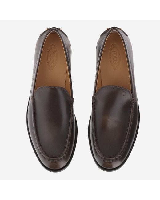 Tod's Brown Leather Loafers With Rear Studs