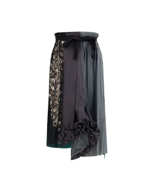 Prada Black Multicolor Silk Midi Skirt