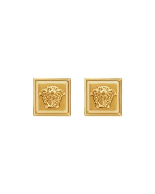 Versace Metallic Colored Earrings With Square Design And Medusa Head Details for men