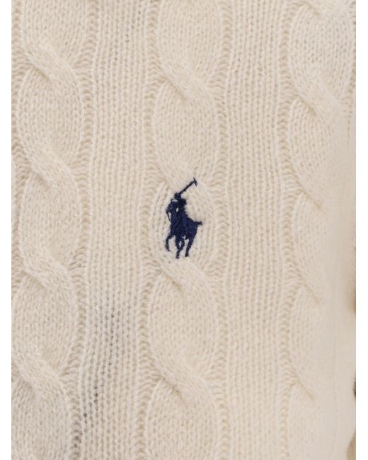 Polo Ralph Lauren White Polo Shirt Braided Knit Wool-Cashmere Knitwear
