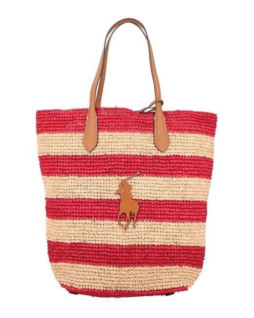 Polo Ralph Lauren Red Striped Straw Tote Bag