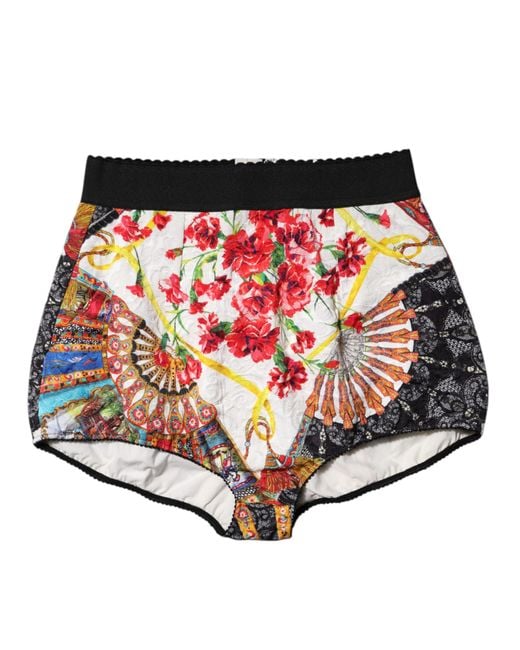 Dolce & Gabbana Red Multicolor Floral High Waist Hot Pants Shorts