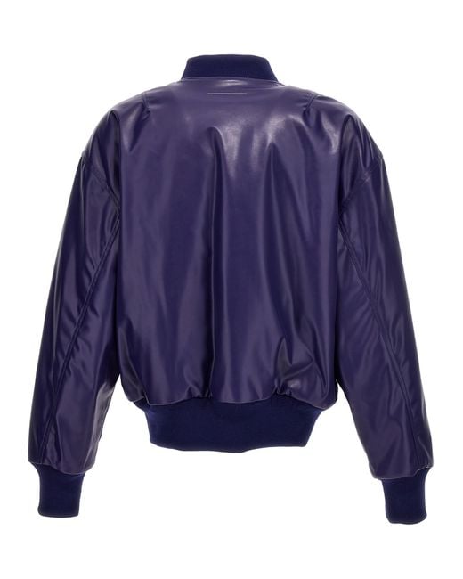 MM6 by Maison Martin Margiela Blue Numbers-embroidered Faux-leather Bomber Jacket for men