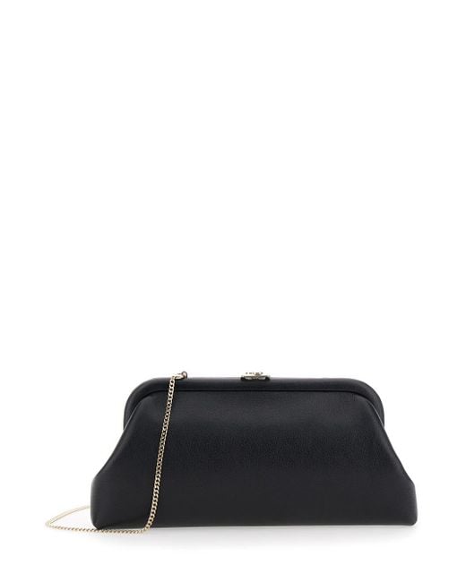 Jimmy Choo Black 'Skylar' Clutch With Chain-Link Shoulder Strap And Kiss-Lock Closure With Logo Plaque