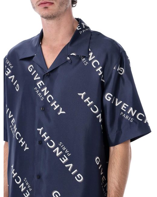 Givenchy Blue Twill Shirt With Shadow Print for men