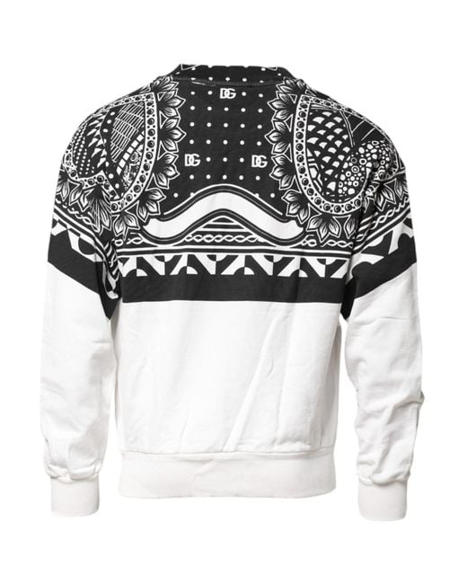 Dolce & Gabbana White Bandana Print Crew Neck Long Sleeve Sweater for men