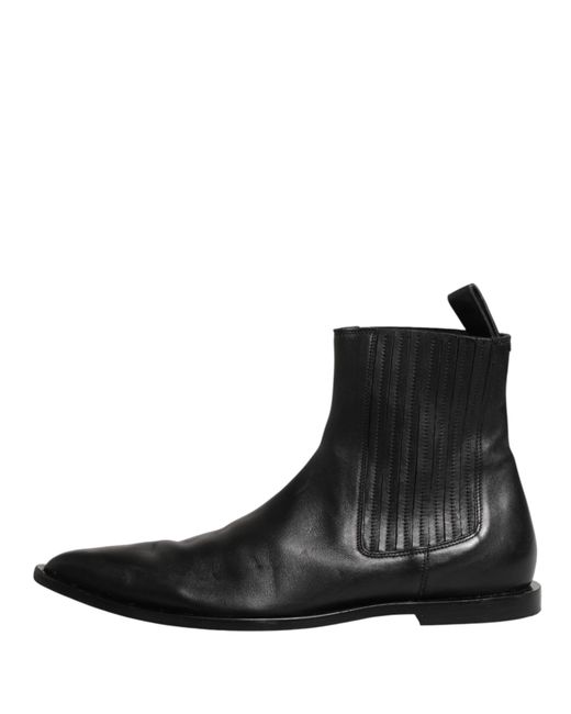 Dolce & Gabbana Black Chelsea Short Ankle Boots Shoes Leather for men
