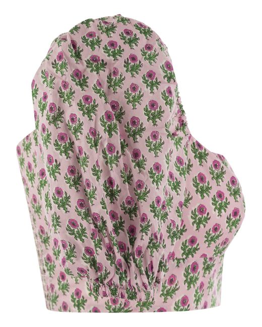 Mc2 Saint Barth Pink Crop Top With Floral Print