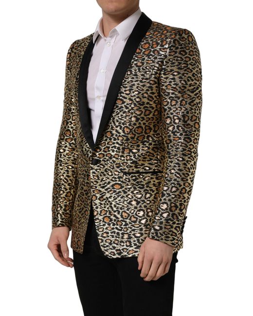 Dolce & Gabbana Black Leopard Single Breasted Coat Jacket Clothing for men