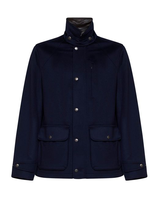 Brunello Cucinelli Blue Bomber Jacket Virgin Wool Beaver for men