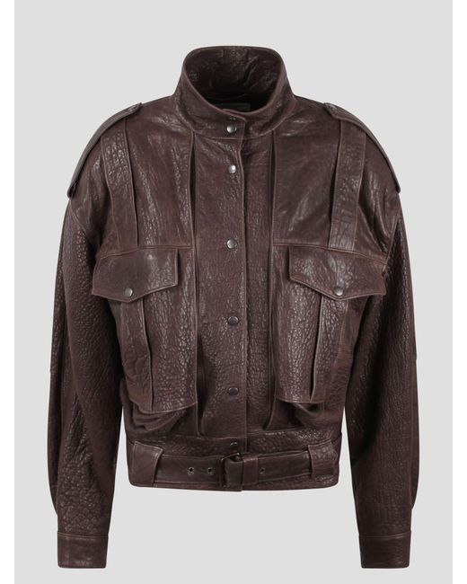 Saint Laurent Brown Oversize Aviator Leather Jacket