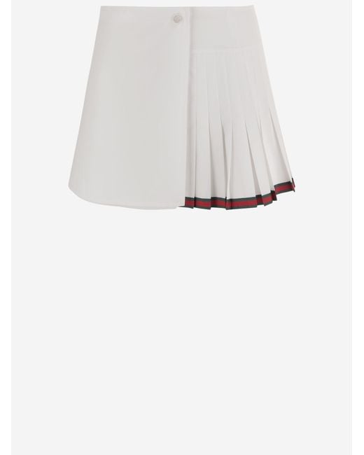 Gucci White Cotton Skirt With Partial Pleats