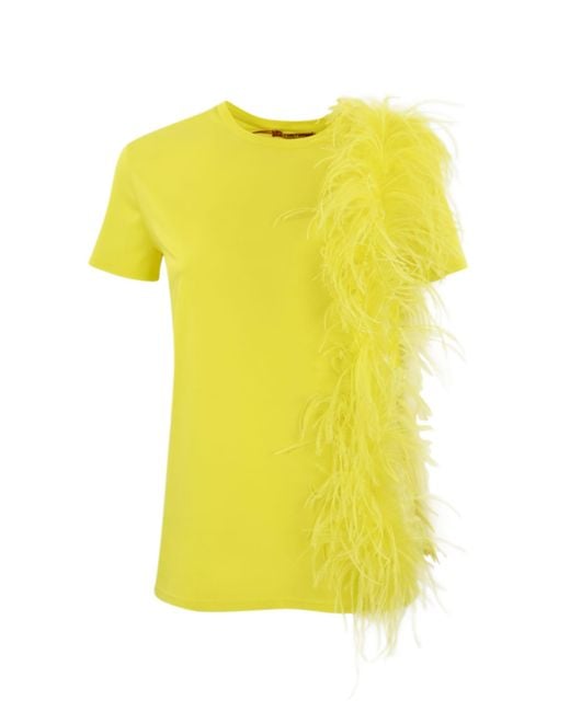 Max Mara Studio Yellow Cotton T-Shirt With Lappole Feathers