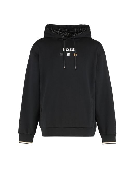 Boss Black Hooded Sweatshirt Terry Cotton Jumpers for men