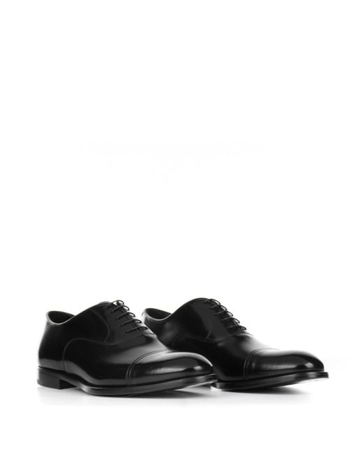 Doucal's Black Leather Oxford With Toe Cap for men