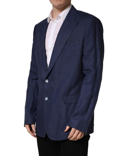 Dolce & Gabbana Blue Single Breasted 2 Button Suit Jacket Linen for men