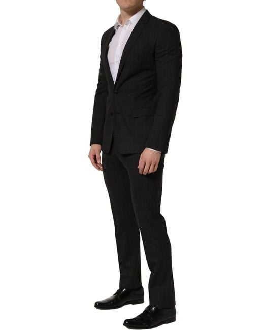 Dolce & Gabbana Black Wool Slim Fit Formal 2 Piece Suit Virgin Elastane for men