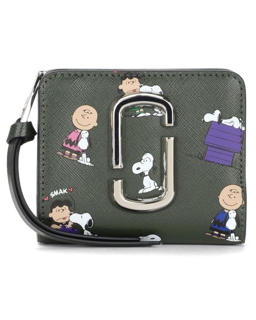 Marc Jacobs The Mini Compact Peanuts X Wallet In Green Leather - Lyst