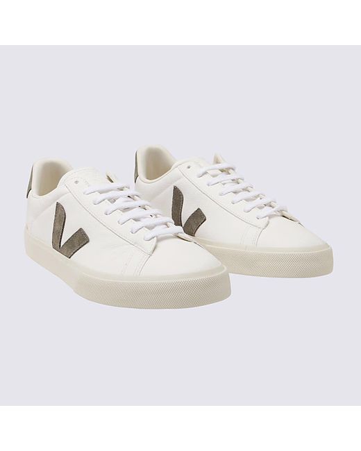 Veja White And Khaki Leather Campo Sneakers for men