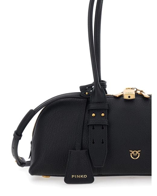 Pinko Black Handbag Bowling Horizontal Leather Shoulder Bags