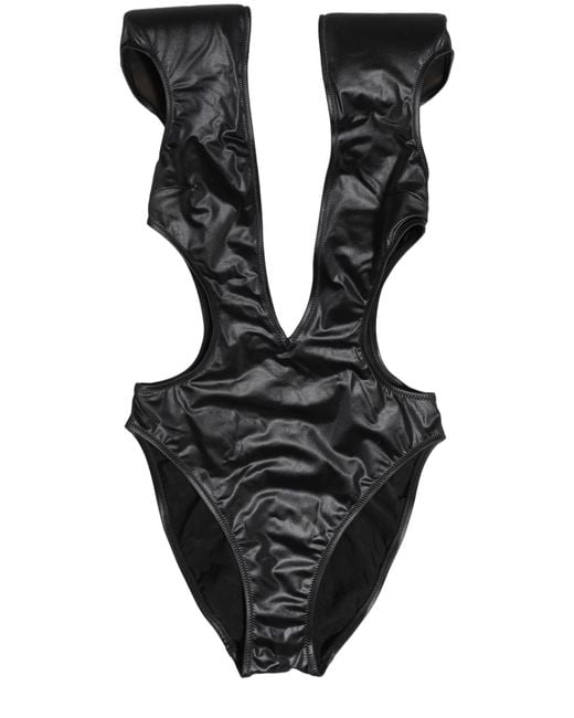 Dolce & Gabbana Black Deep V-Neck Cutout One Piece Swimwear Elastane Nylon Clothing