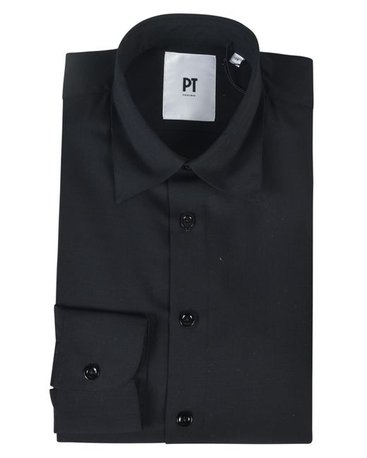 PT01 Black Patched Pocket Plain Shirt for men