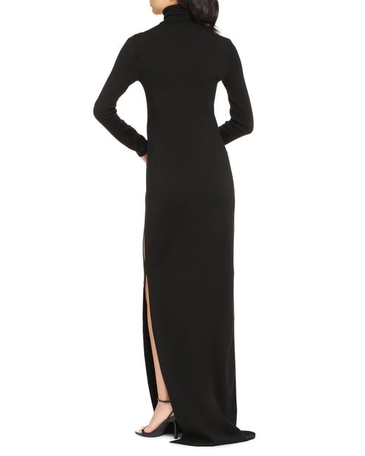 Saint Laurent Black Stand-Up Collar Wool Dress