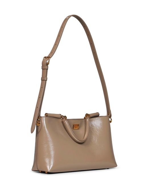 Dolce & Gabbana Metallic Taupe Vittoria Medium Handbag With Shoulder Strap