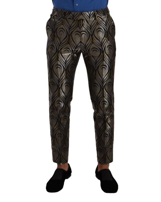 Dolce & Gabbana Black Dolce Gabbana Gold Jacquard Trouser Dress Pants for men