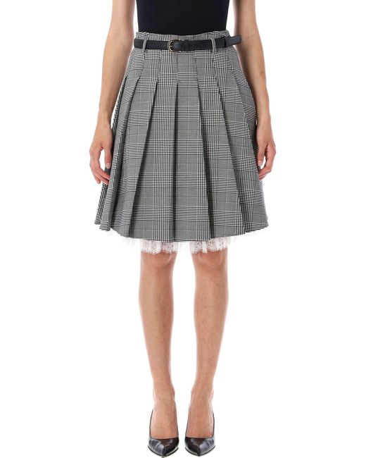 Self-Portrait Gray Prince Of Wales Check Pleated Midi Skirt