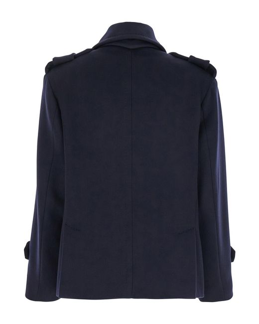 Max Mara Blue Double Breasted Jacket With Wide Lapels Virgin Wool Coat