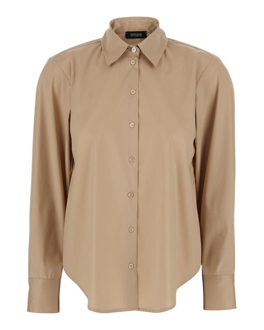 Le Plain Natural Cotton Shirt With Classic Collar And Button Cuffs For Nylon Elastane Blouses