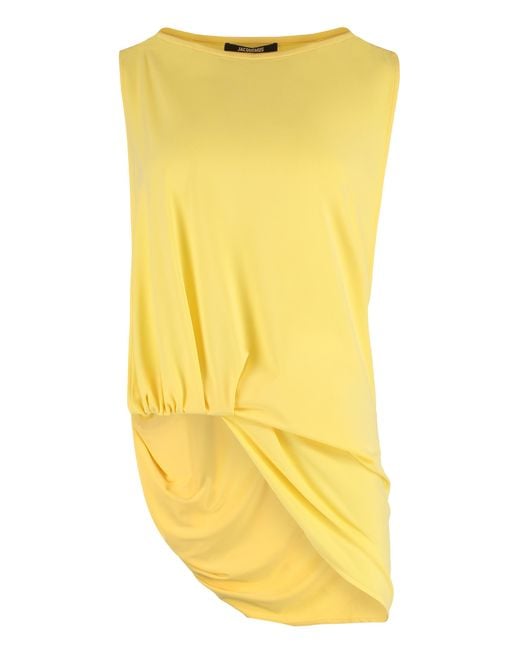 Jacquemus Yellow Square-Neck Top Polyester Blouses