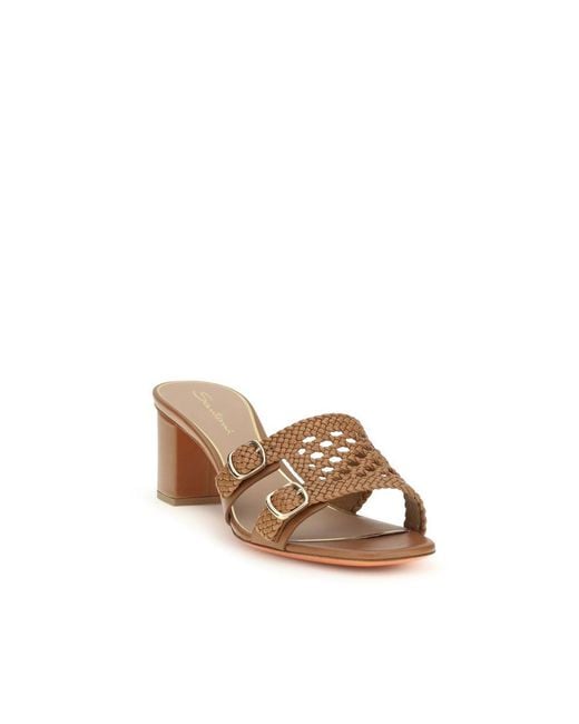 Santoni Brown Beige Calf Leather Bos Taurus Platform Sandals