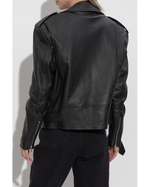 Saint Laurent Black Leather Jacket With Belt