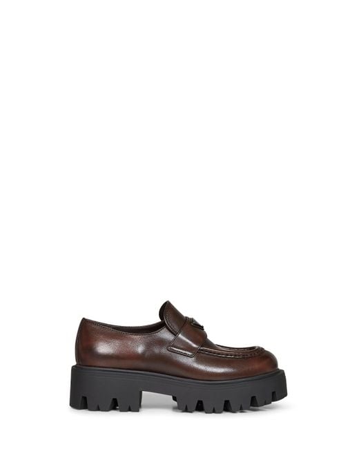Prada White Loafers Brushed Leather Teak Calf