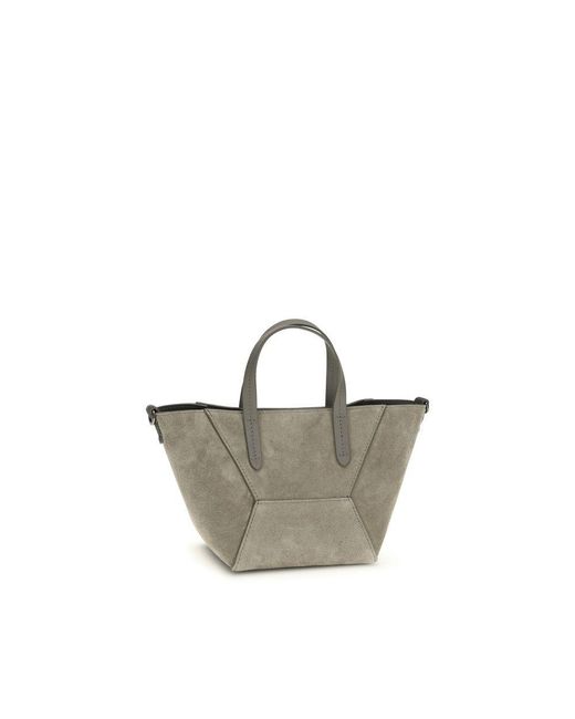 Brunello Cucinelli Gray Calf Leather Bos Taurus Shoulder Bag