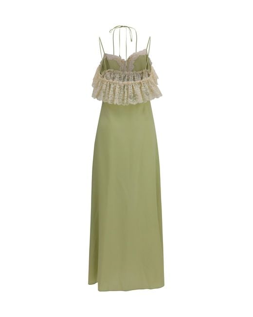 Chloé Green Silk Dress With Lace Details