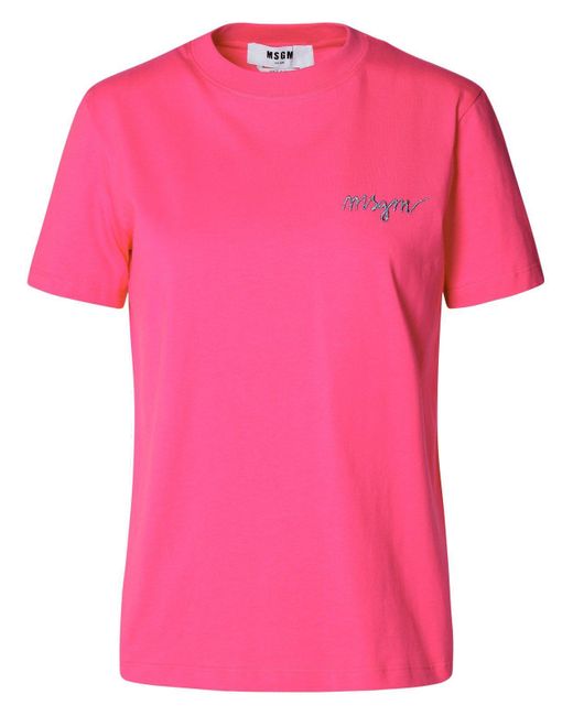 MSGM Pink Fuchsia Cotton T-shirt