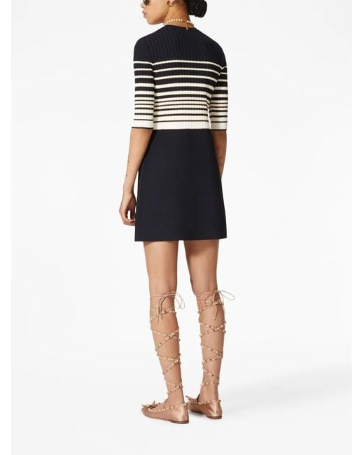 Valentino Black Striped Lurex Minidress Clothing