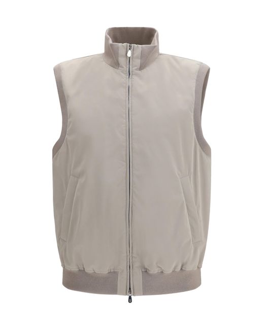 Brunello Cucinelli Gray Sleeveless Vest Jacket Polyester; Polyamide for men