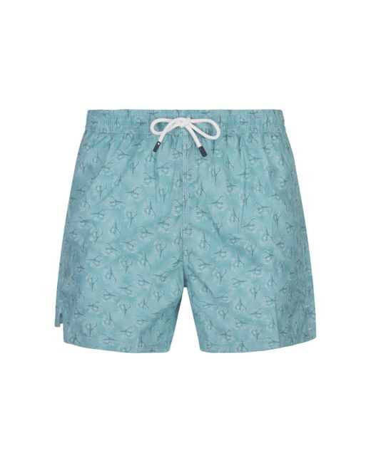 Fedeli Blue Swim Shorts With Lobster Pattern for men